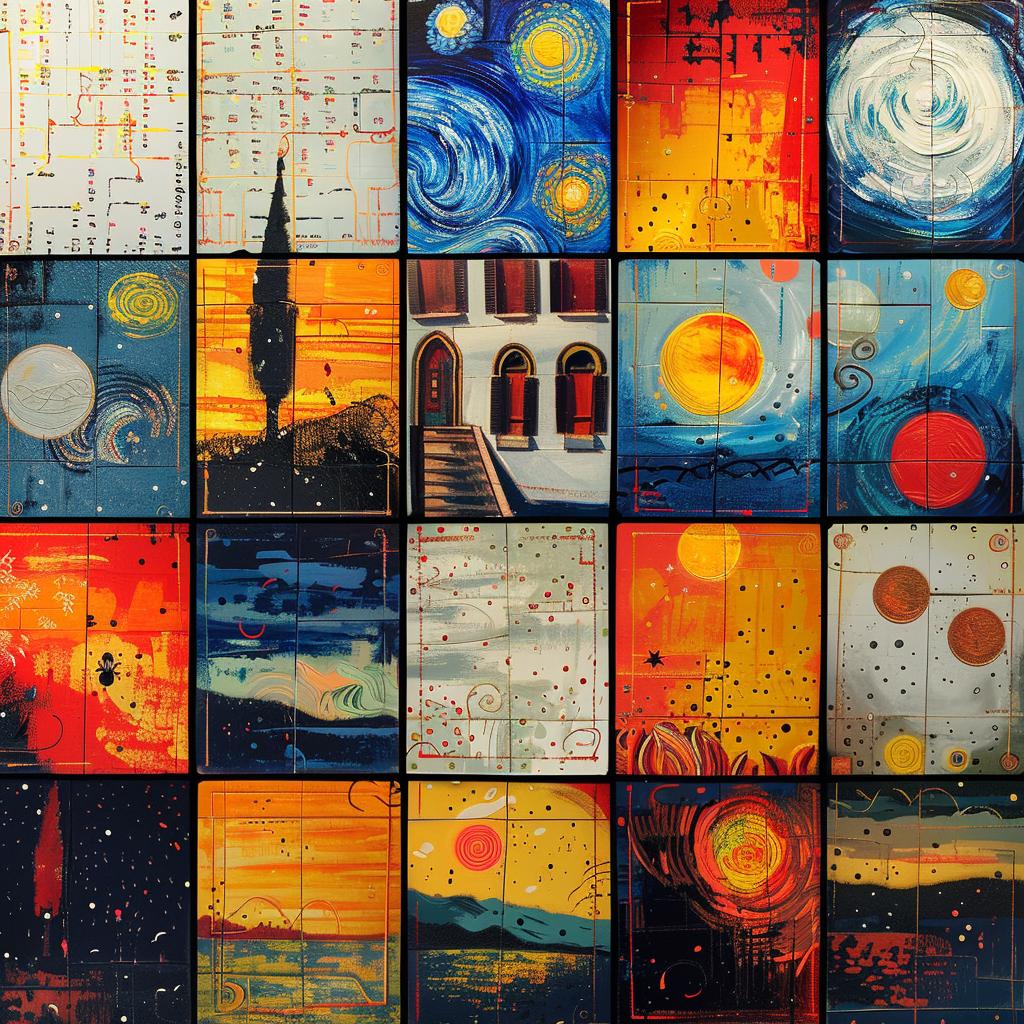collage  Starry  Night  painting  Monet  brushwork  vibrant  murals  Persian  rugs 1017085