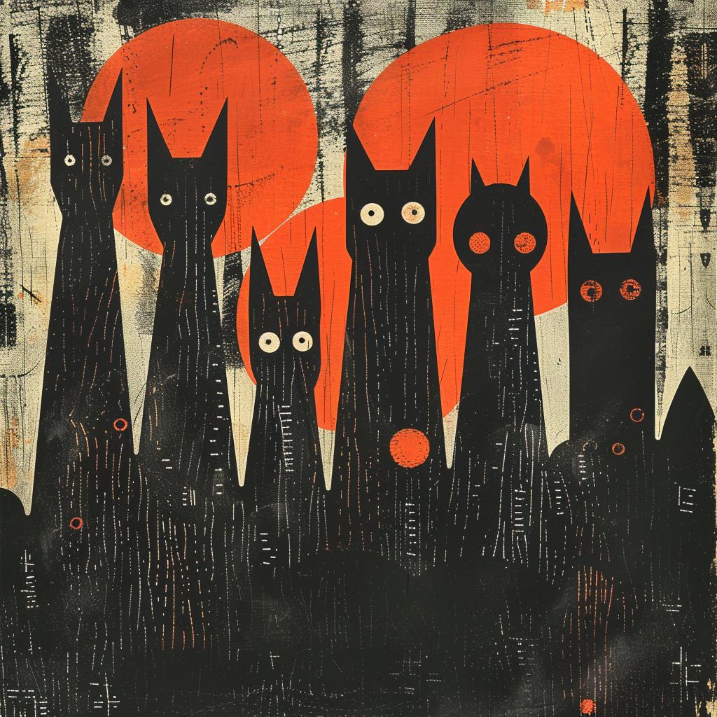 cats  city  redsun  painting  dots  halftone  crosshatching  modern  vibrant  urban 964878