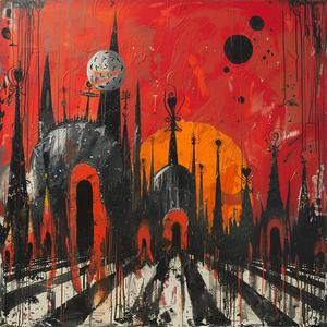 absurd  circus  StanleyDonwood  city  red  orange  buildings  painting  urban  art 1075533
