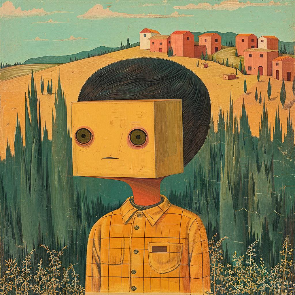 surreal  boy  box  head  whimsical  playful  childlike  artwork  colorful  creative 938338