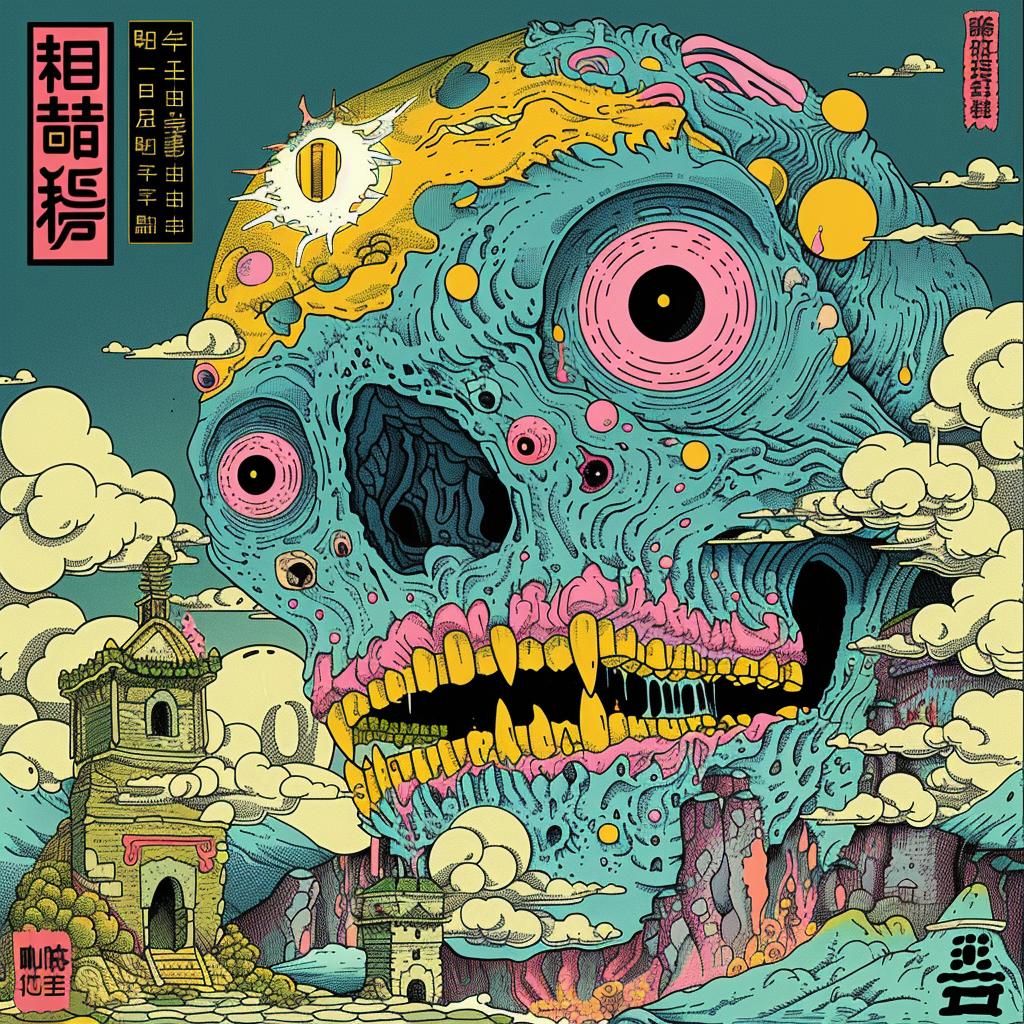 album  cover  surreal  skull  clouds  creative  vibrant  artistic  Toshio  Saeki 961585