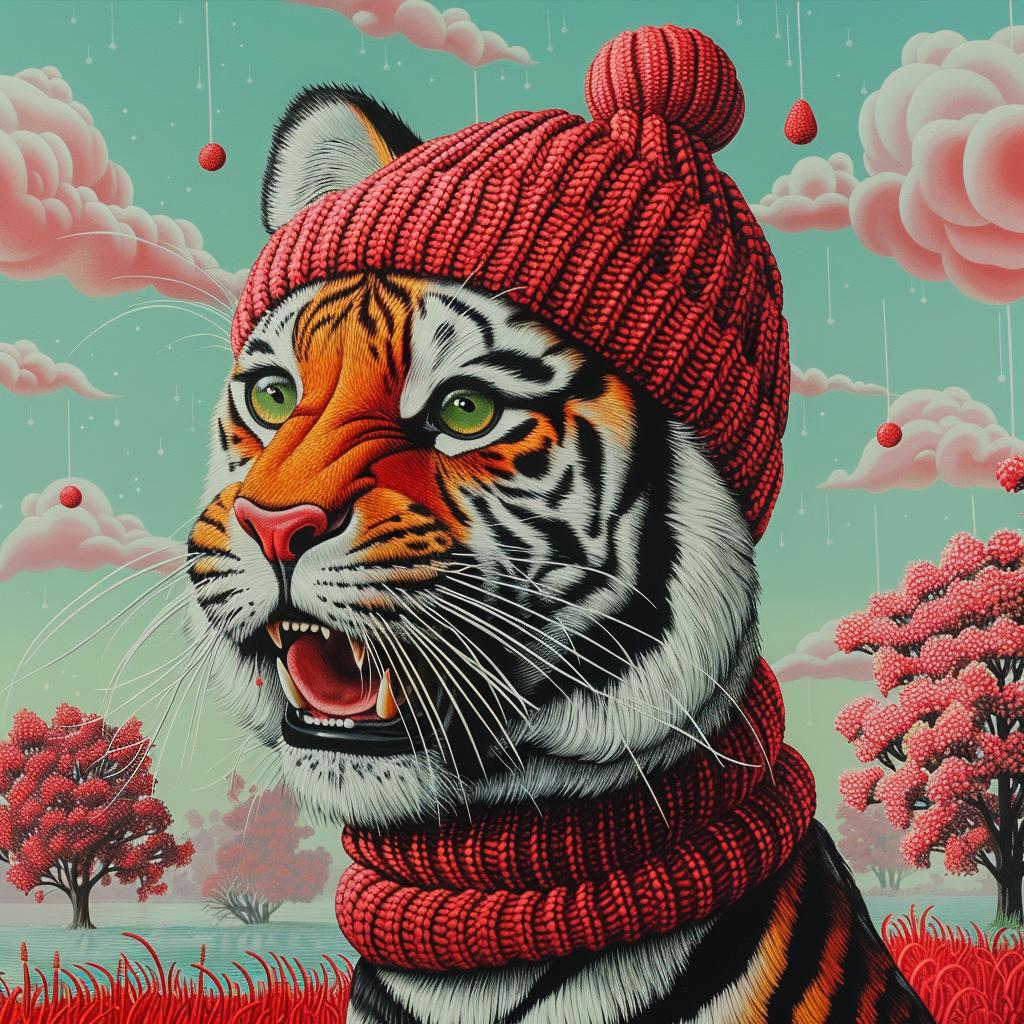 tiger  happy  hat  scarf  painting  colorful  animal  portrait  playful  cheerful 944543