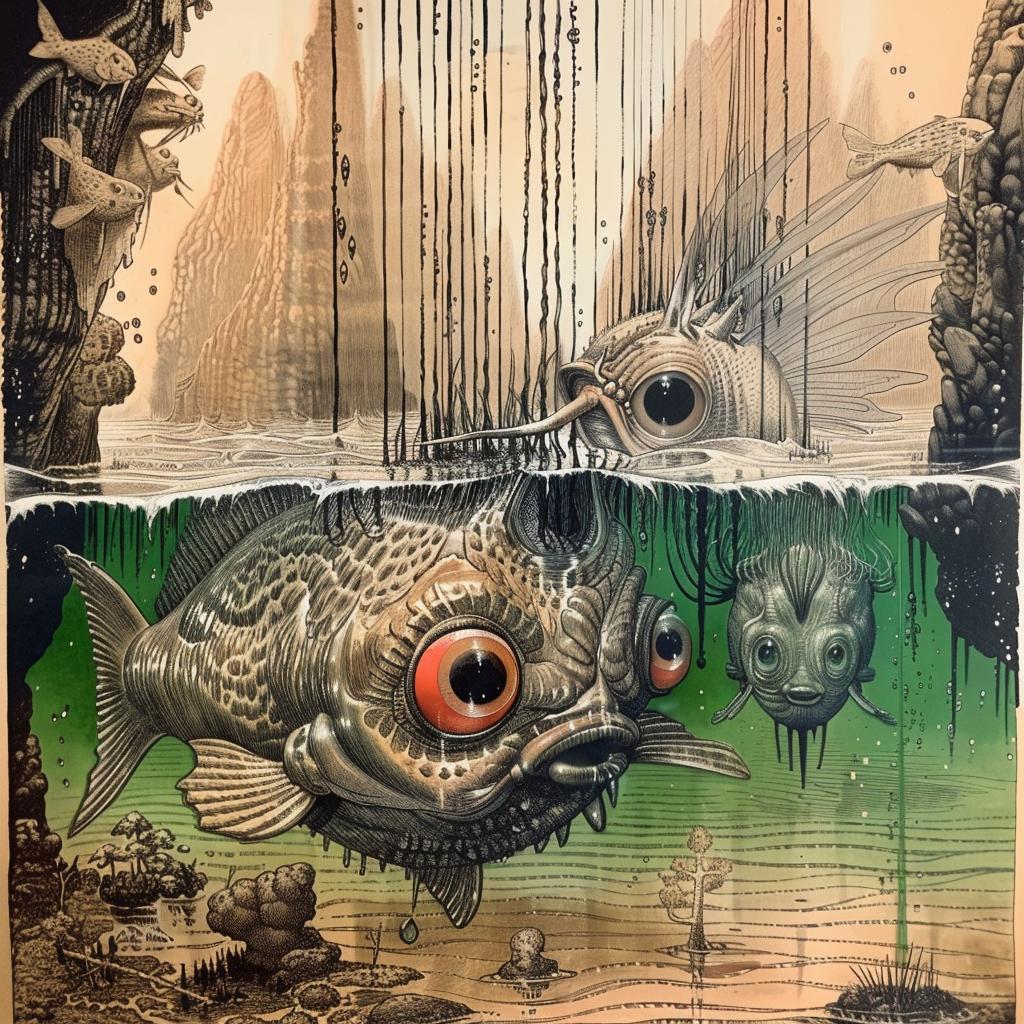 horror  monster  painting  fish  water  abstract  design  vintage  surreal  art 948761