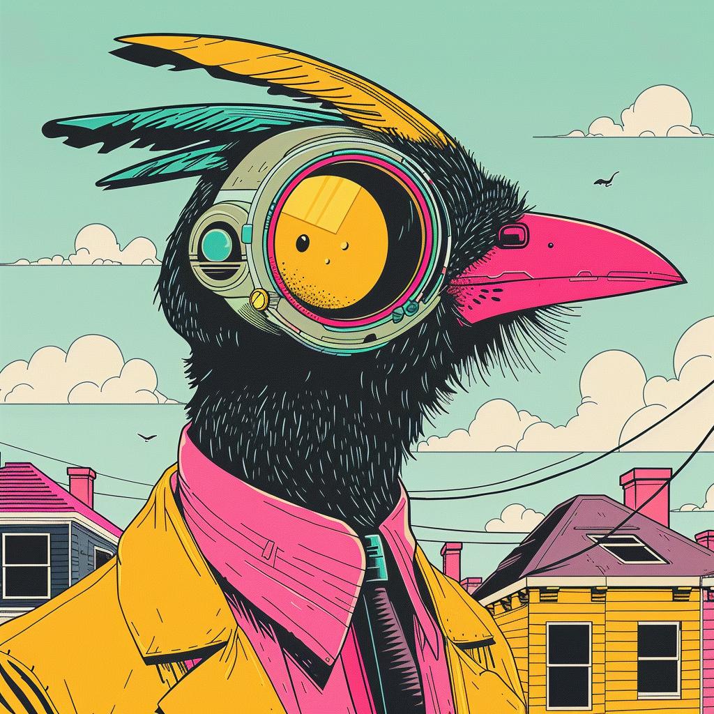 surreal  bird  goggles  city  unusual  album  cover  suit  whimsical  illustration 925427