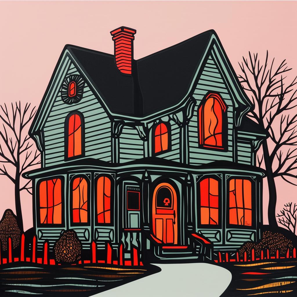 haunted  house  painting  orange  lights  dark  spooky  art  illustration  night 1022340