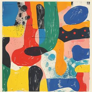 surreal  blockprint  abstract  painting  colorful  shapes  vibrant  art  creative  design 1062709