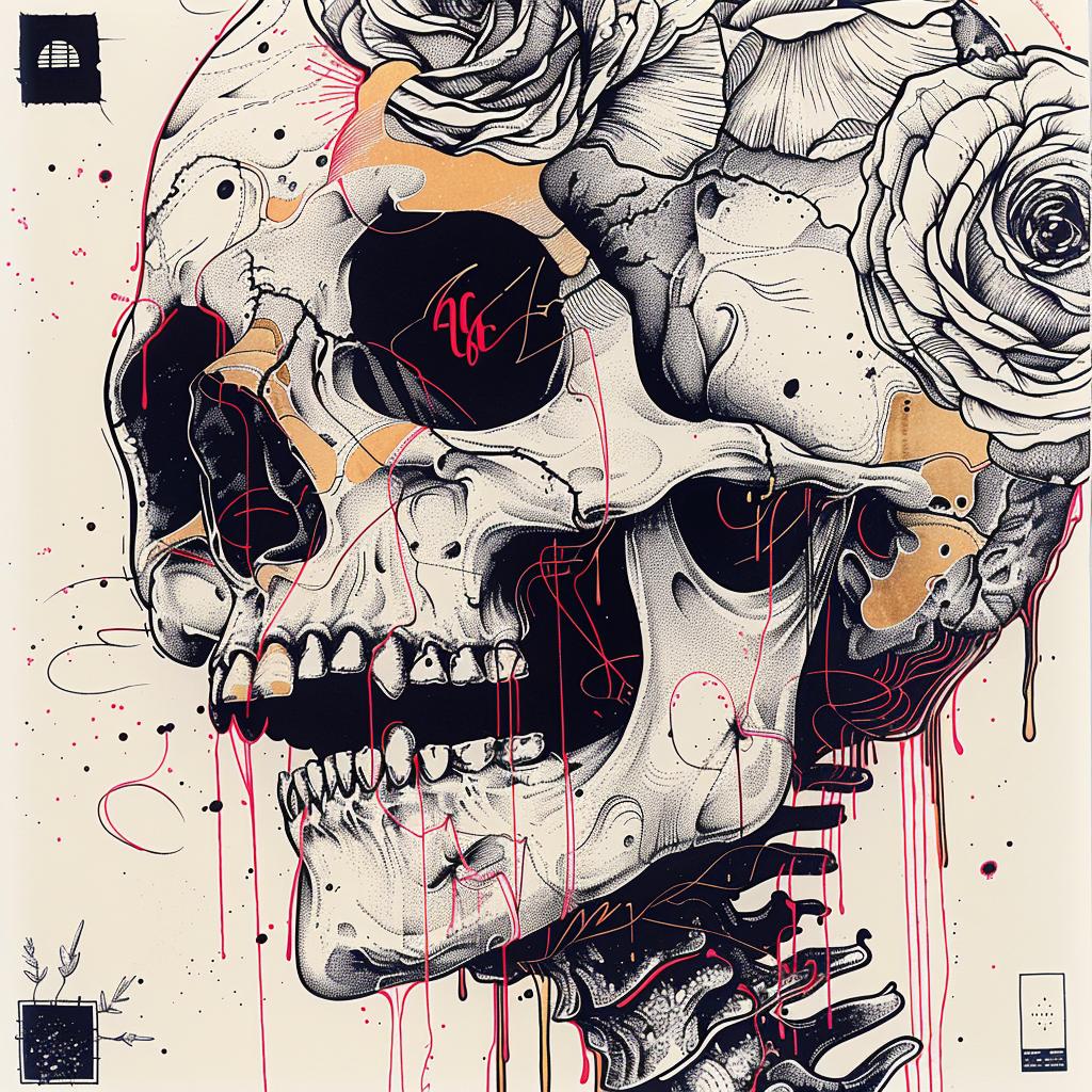 skull  roses  design  graphic  artistic  symbolic  vibrant  nature  urban  art 950802