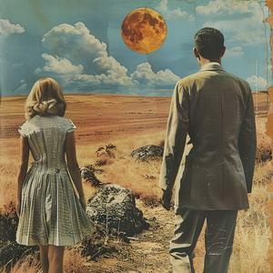 moon  field  couple  romantic  surreal  collage  1970s  night  whimsical  dreamlike 1041318
