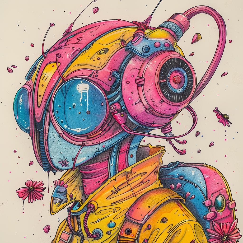 robot  colorful  drawing  helmet  grasshopper  flowerpunk  album  cover  stylize  art 925366