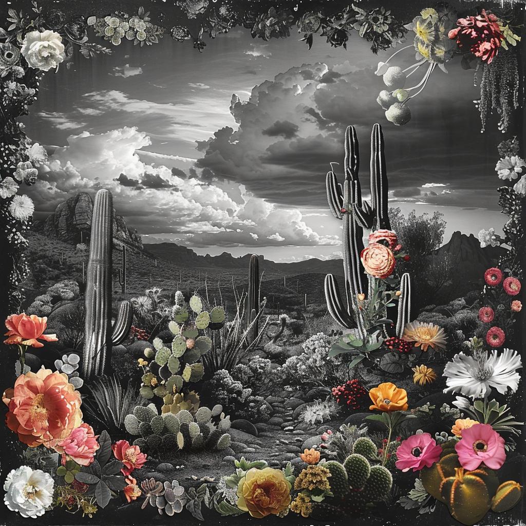 black  white  photo  flowers  cactus  plants  desert  flora  fauna  image 1036443