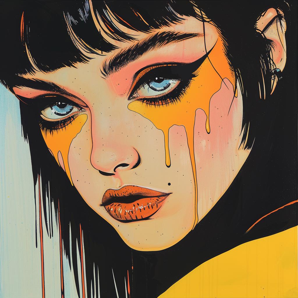 painting  woman  blackhair  yelloweyes  colorful  portrait  style  art  cute  vibrant 958042
