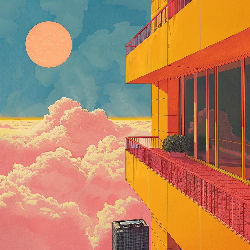 surreal  album  cover  skyscraper  clouds  building  vivid  artistic  creative  illustration 978340
