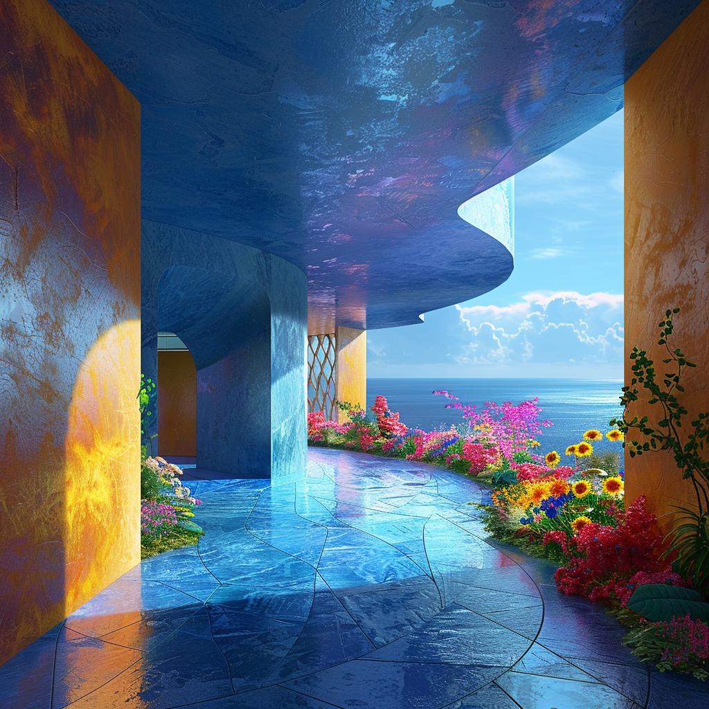 تصميم فرانك جيري المعماري، ممر أزرق محيطي، تصميم زهور منزلية حديثة (1036460)