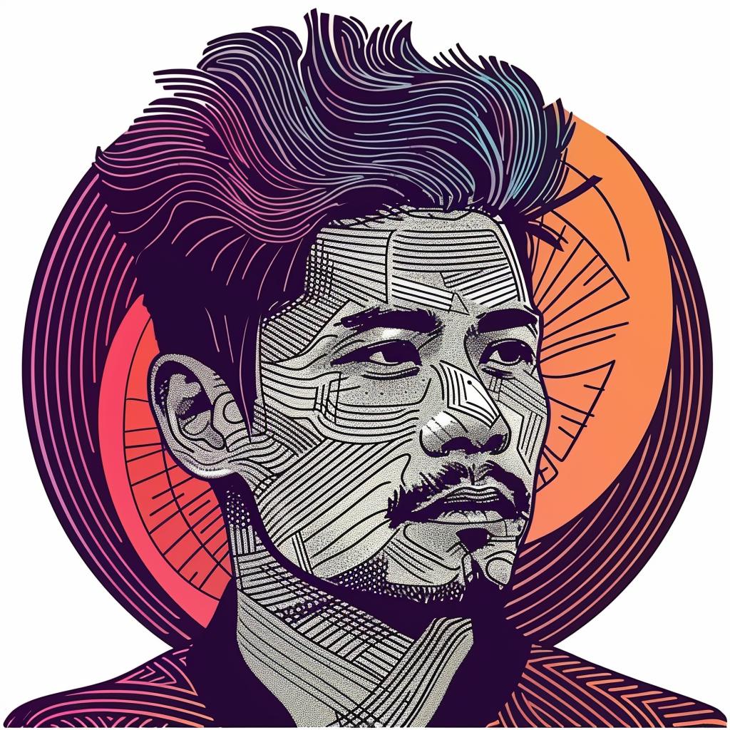 Pop  Art  portrait  Asian  man  digital  beard  afro  white  background 937317