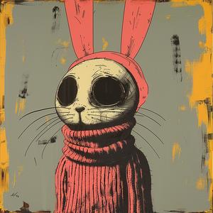 rabbit  wearing  sweater  pink  bunny  hat  painting  cartoon  cute  character 1080051