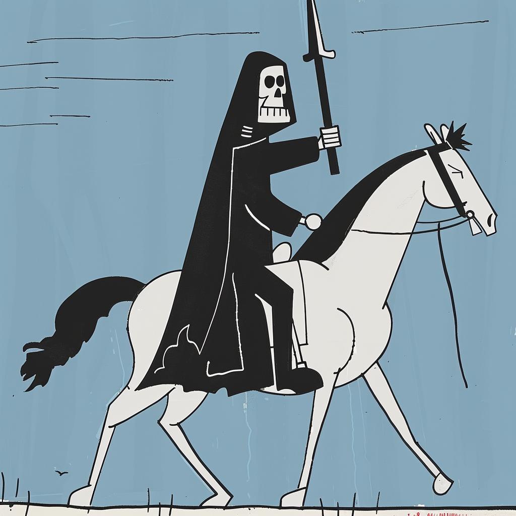 grim  reaper  horseback  skeleton  cartoon  dark  ominous  sword  gothic  art 1027360