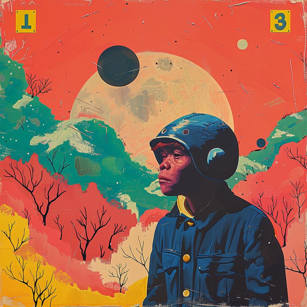 helmet  mountain  background  man  poster  surreal  creative  album  cover  Joan 1018821