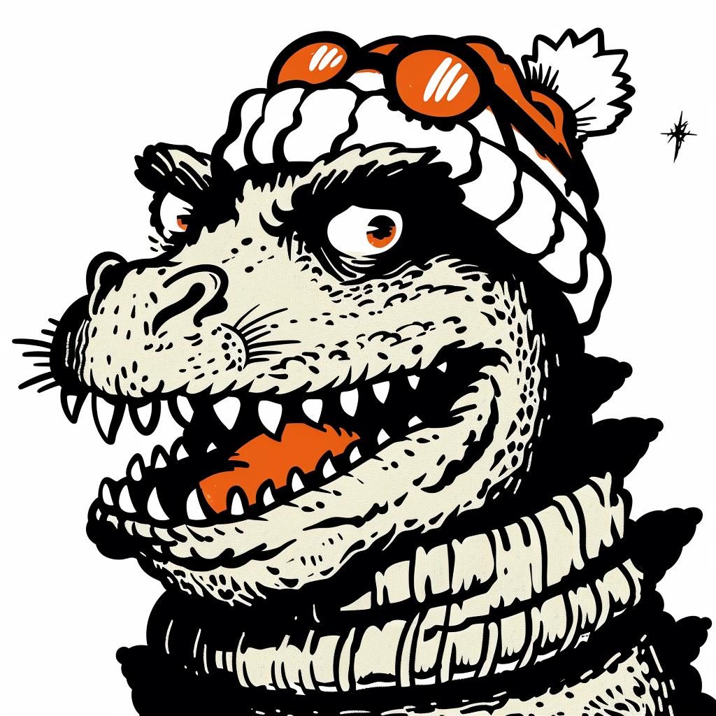godzilla  cartoon  hat  scarf  dinosaur  playful  colorful  whimsical  funny  cute 942573