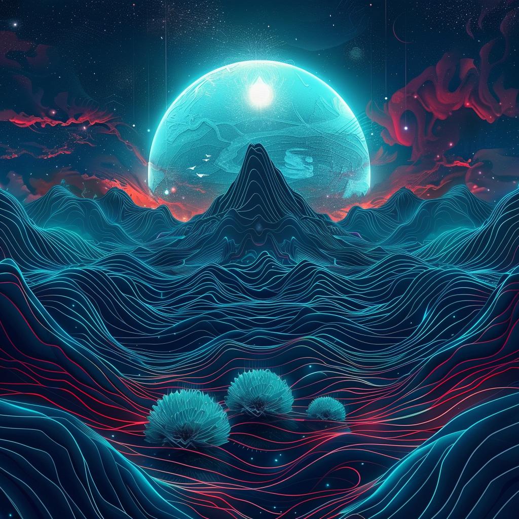 digital  art  moon  mountains  nature  serene  night  landscape  abstract  blue 916247