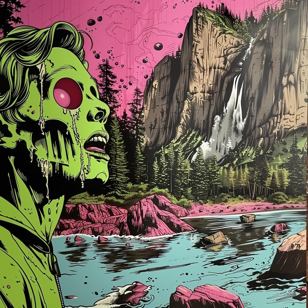 surreal  album-cover  zombie  hyper-realistic  green  pink  screenprinting  symbolist  art  Todd-White 1027200