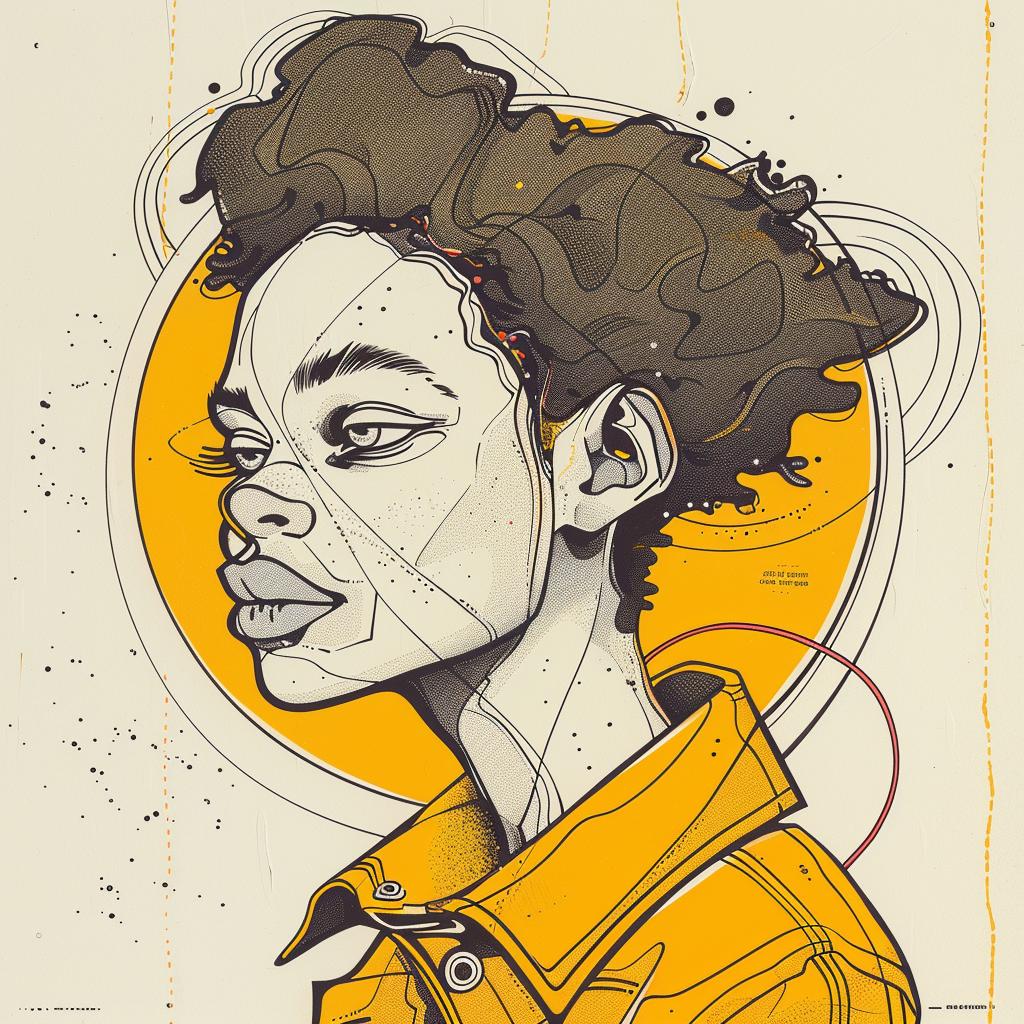 PopArt  drawing  model  AfricanAmerican  portrait  vibrant  curly  fashion  stylized  design 938396