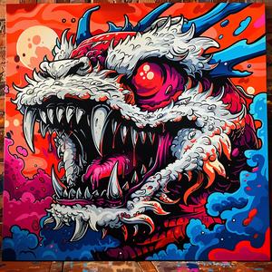 horror  Japanese  dragon  red  blue  background  colorful  art  monster  spooky 1036501
