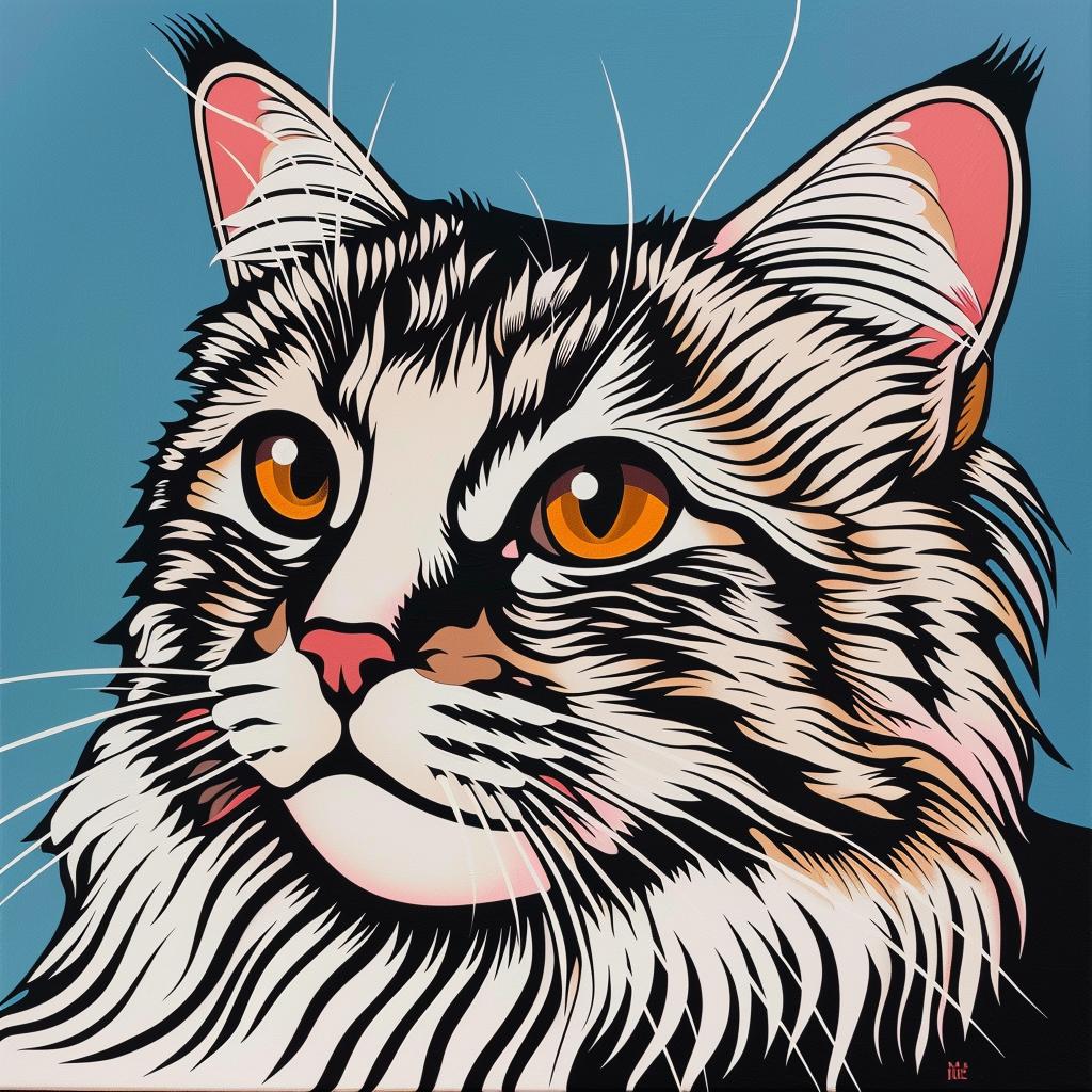 cat  norwegian  orange  eyes  blue  background  painting  feline  adorable  whimsical 972137
