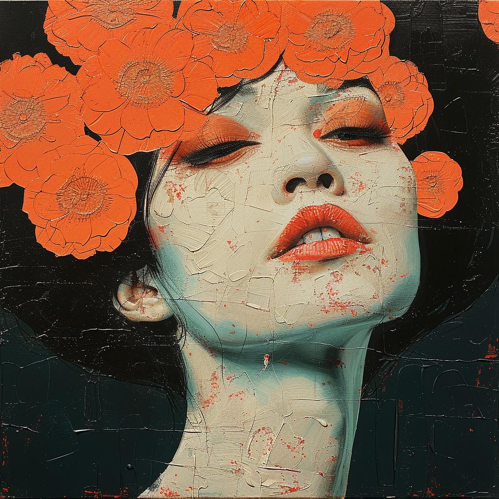 woman  flowers  painting  orange  hues  head  Floral  art  portrait  colorful 963727