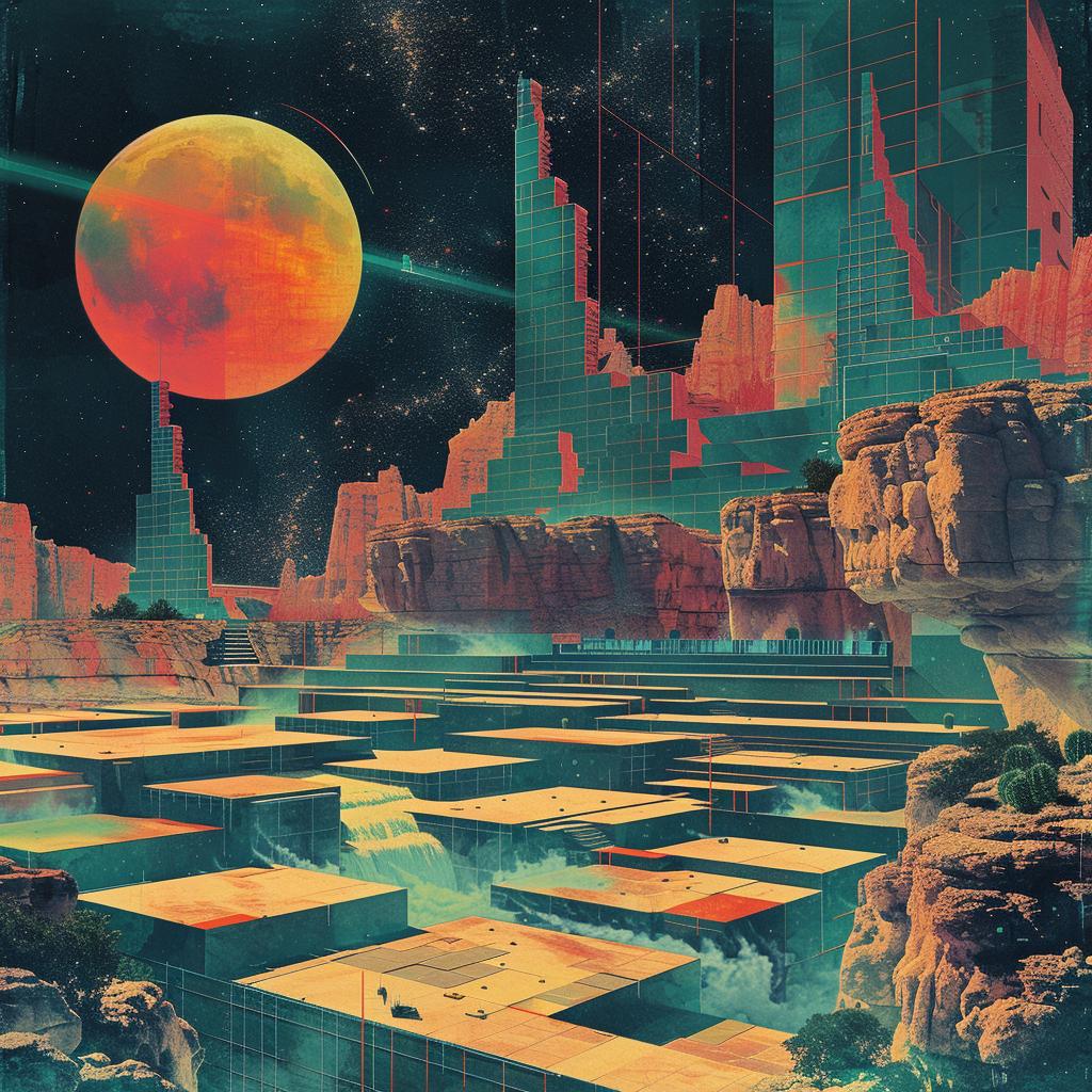 album  cover  1980s  city  future  synthwave  trippy  geometric  landscape  blues 960631