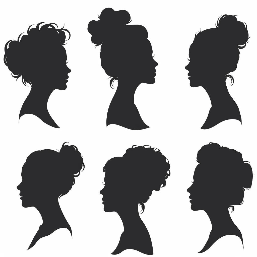 silhouette  heads  women  black  white  profile  vector  svg  hairstyles  sheet 953376