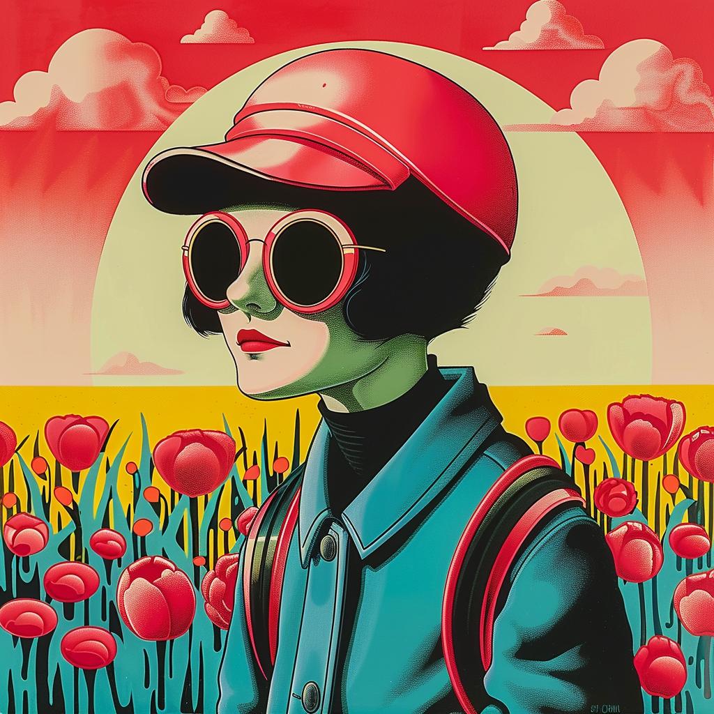 surreal  album  cover  painting  girl  sunglasses  red  cap  colorful  art 1018605