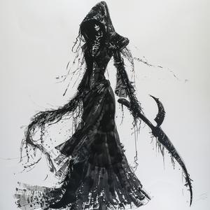 fashion  drawing  grim  reaper  scythe  catwalk  black  dress  art  crayon 1071779