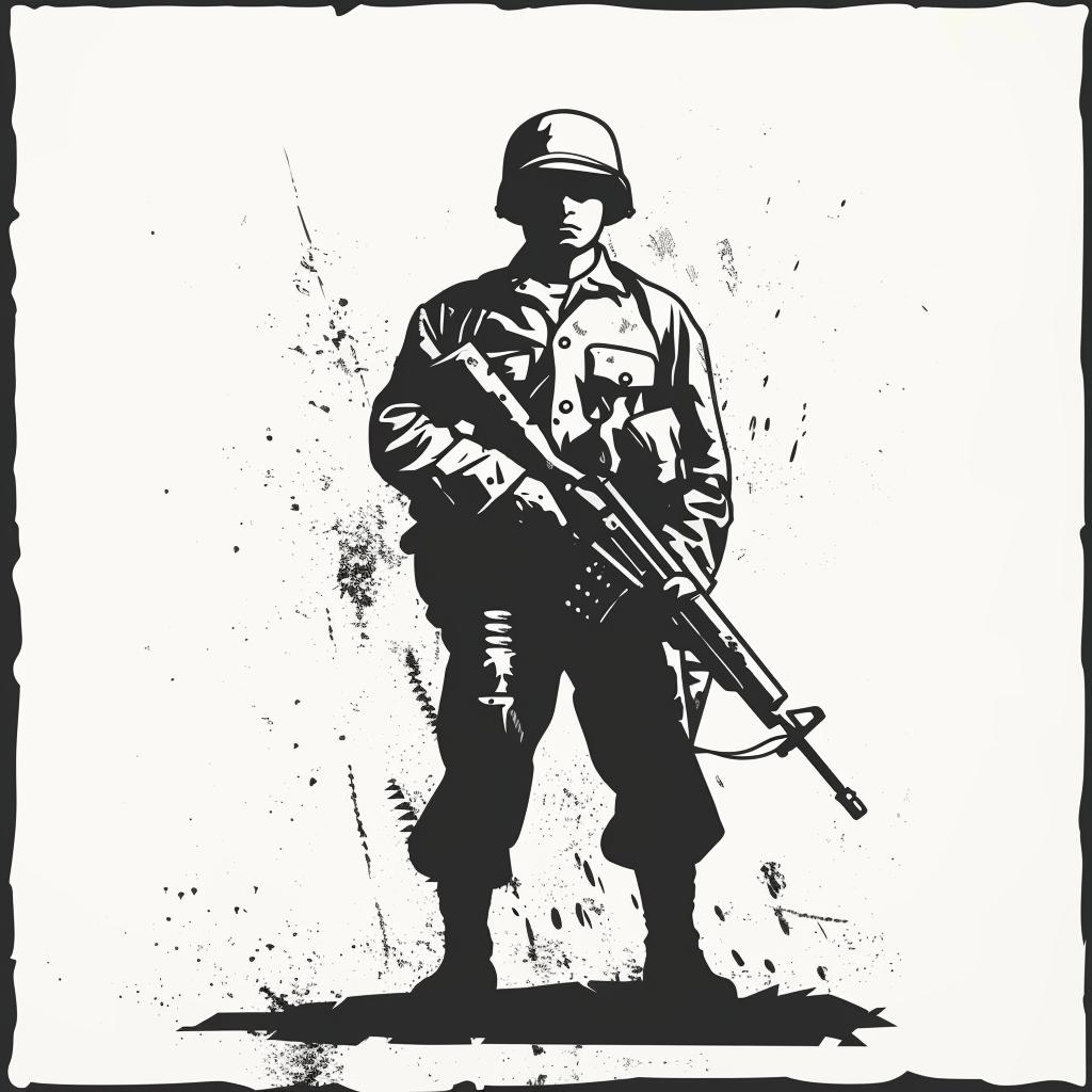 soldier  gun  vintage  grungy  silhouette  icon  emblem  black  white  bold 951971