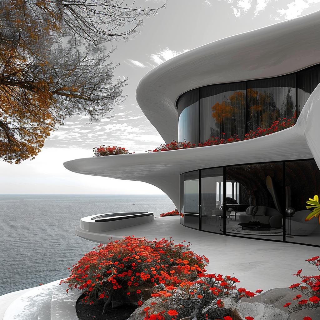 ZAHA  HADID  house  ocean  curved  roof  architecture  view  flowers  design 1036303