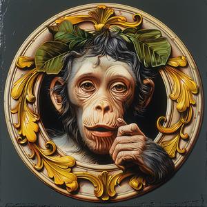 monkey  frame  leaves  chromolithography  painting  ornate  whimsical  nature  animal  decorative 1056290