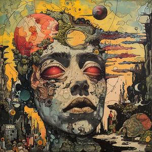 surreal  album  cover  woman  planets  Todd  White  risograph  symbolist  hyper-realistic 1079204