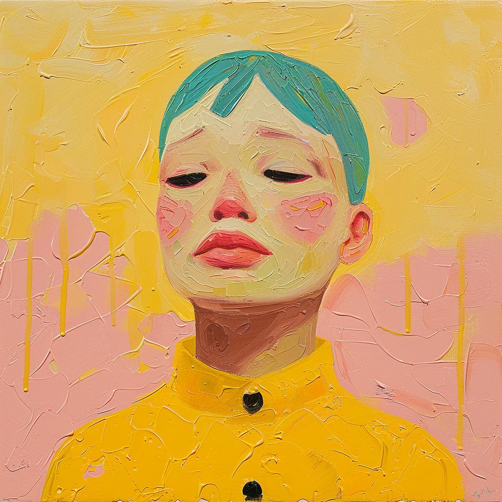 girl  blue  hair  encaustic  impasto  palette-knife  vibrant  colorful  art  portrait 1015763