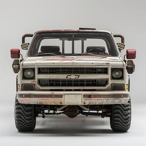 pickup  truck  white  red  stripe  design  reimagined  Tom  Sachs  HG 1078673