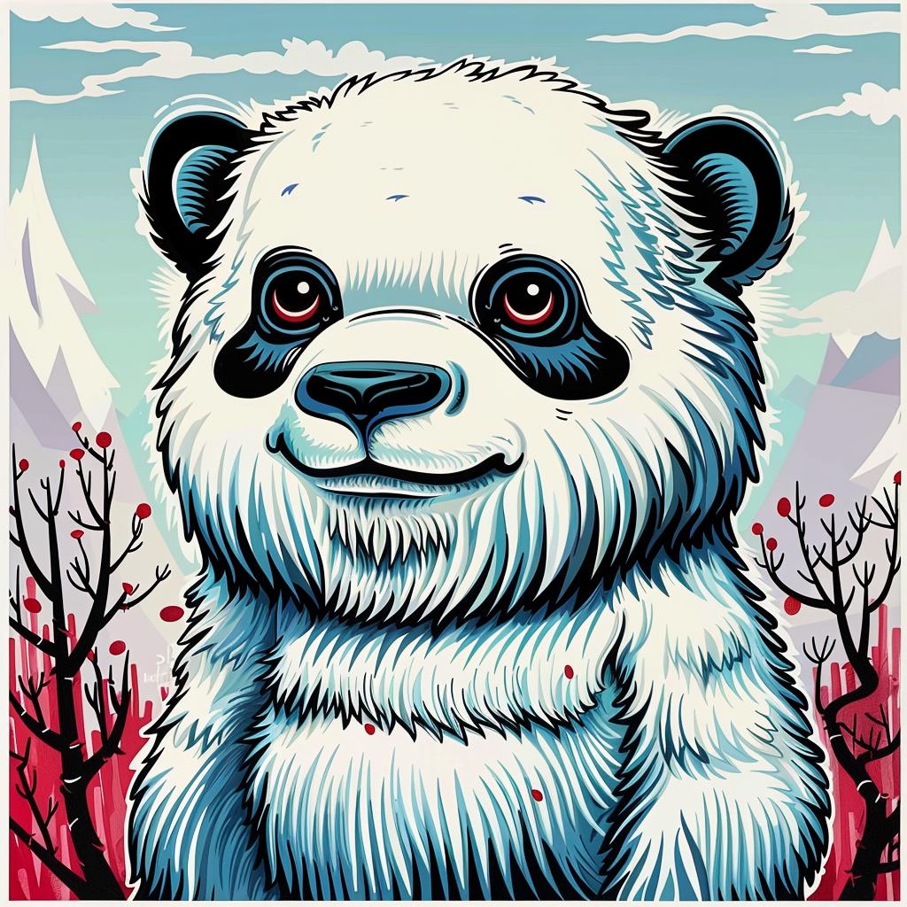 panda  yeti  creature  forest  trees  mountains  nature  whimsical  playful  cartoon 1033139