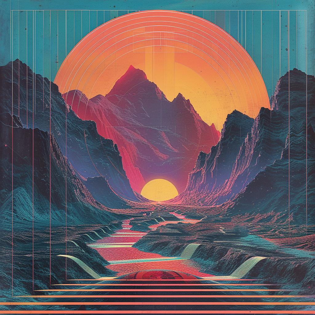 album  cover  1980s  Tycho  synthwave  rising  sun  geometry  colorful  art 960667