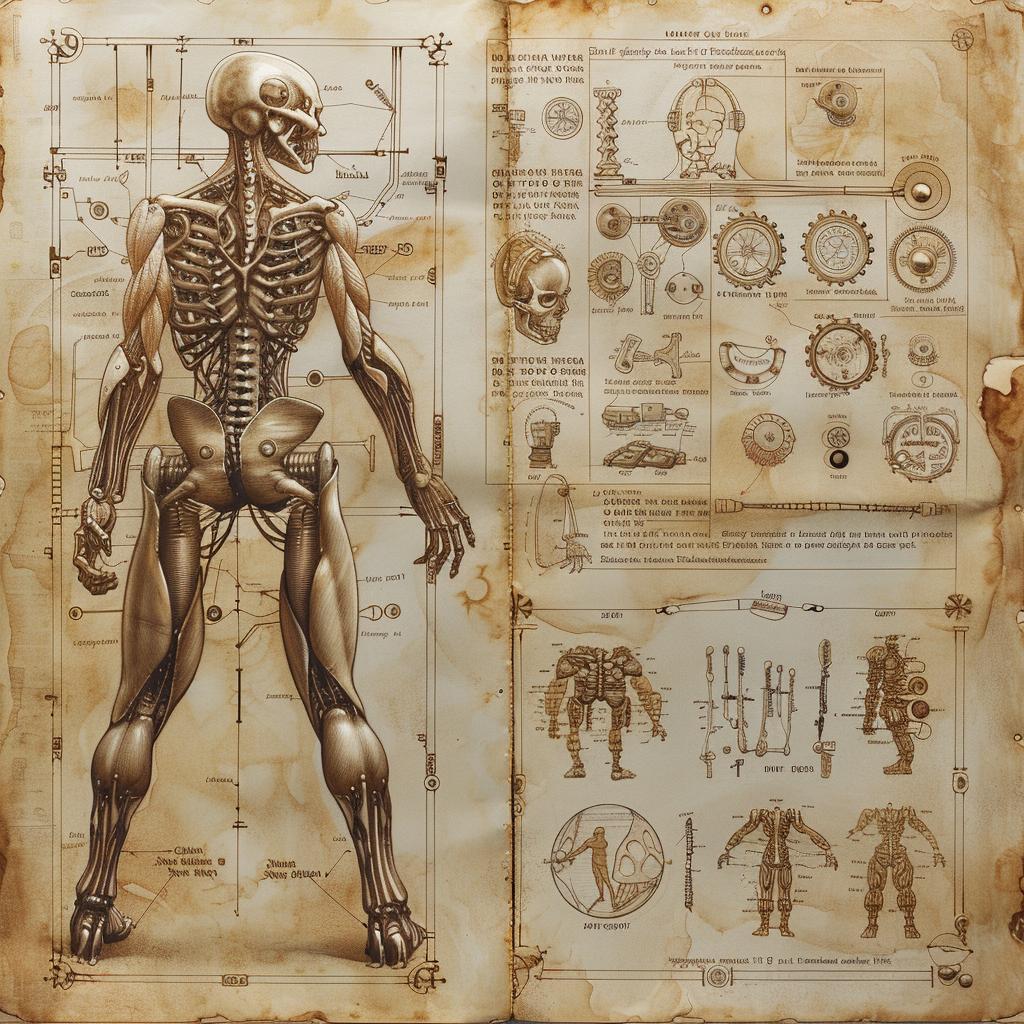 codex  drawing  skeleton  anatomical  book  page  art  style  gears  cogs 1016507