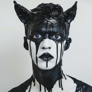 فن البوب، رجل ذئب، مكياج عيون بأربعة عيون، تروي بروكس، صورة شخصية، خلفية بيضاء متساقطة، تعبير سريالي 1073872