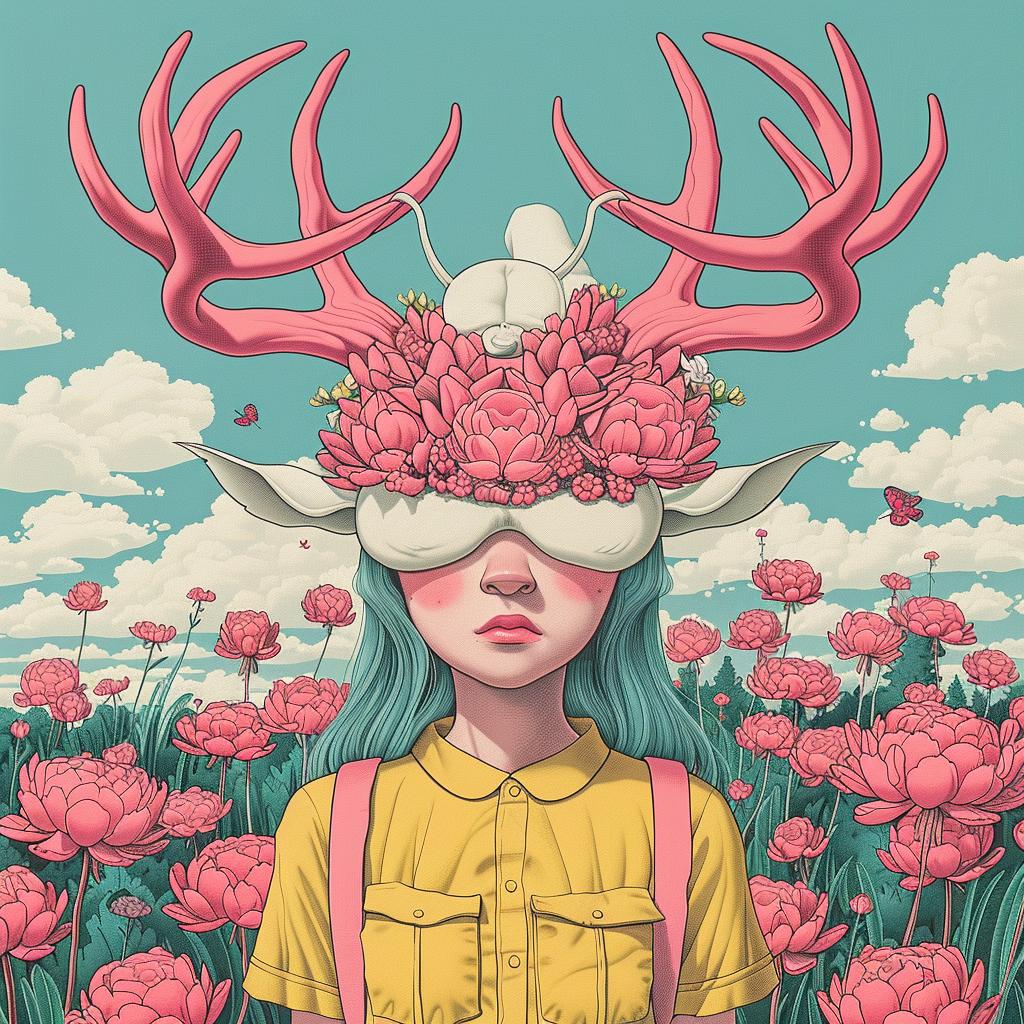 girl  deer  flowers  hair  naturalistic  spiritual  dark  occult  illustration  symbolism 924792