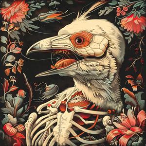 bird  skeleton  chromolithography  colorful  art  surreal  nature  illustration  contemporary  unique 1048218
