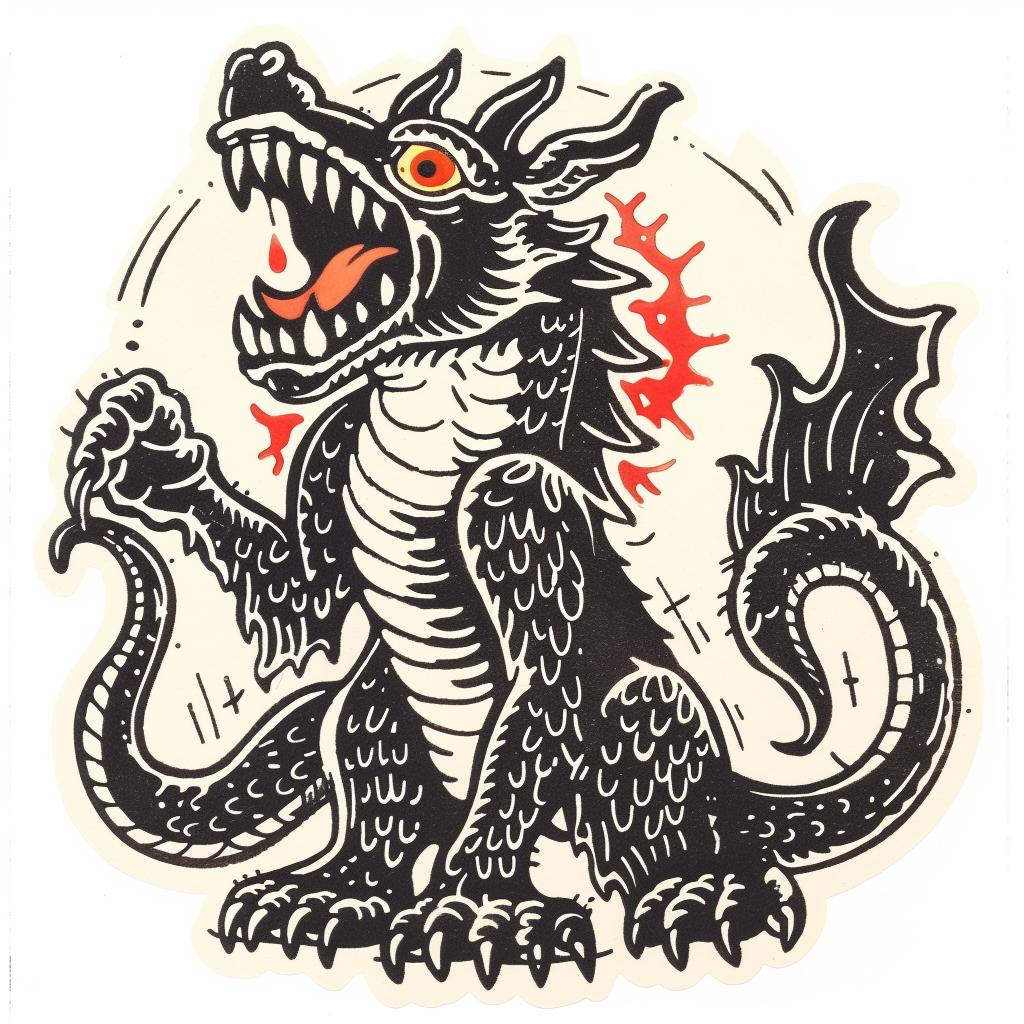 mythical  creature  hybrid  fantastical  sticker  dragon  black  red  shading  unique 934427