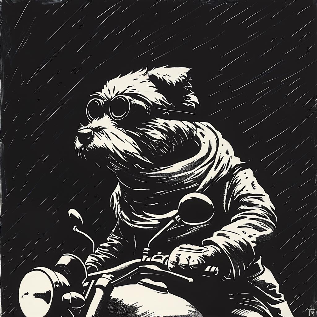 dog  scarf  motorcycle  goggles  ride  humor  illustration  funny  cartoon  whimsical 1025937