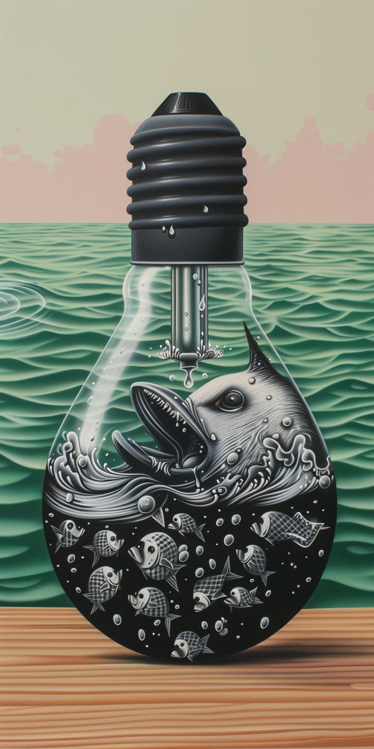 lightbulb  liquid  fish  painting  surreal  colorful  whimsical  artistic  conceptual  vibrant 940617