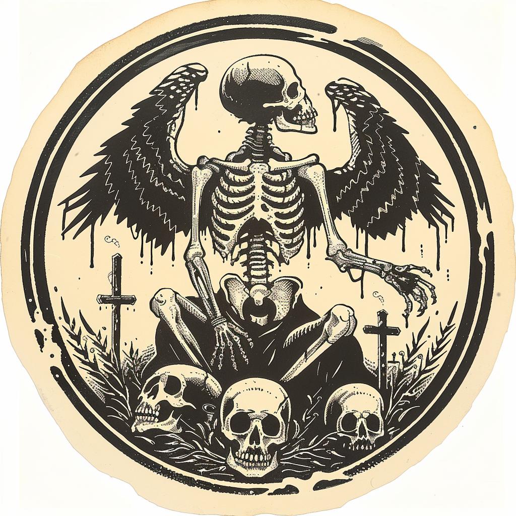 sticker  skeleton  wings  black  white  provocative  art  dark  occult  naturalistic 935671