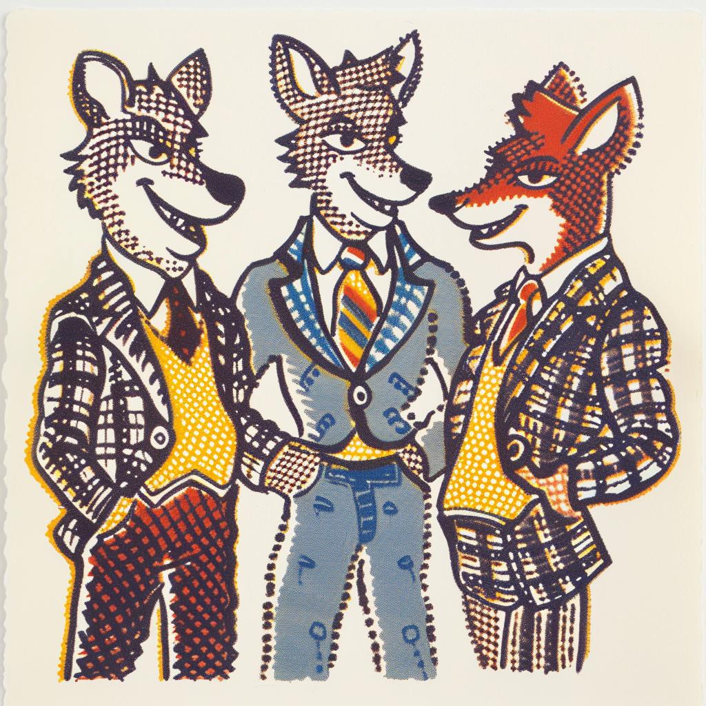 wolves  anthropomorphic  suits  fashion  cartoon  characters  humor  whimsical  stylized  animal 962497