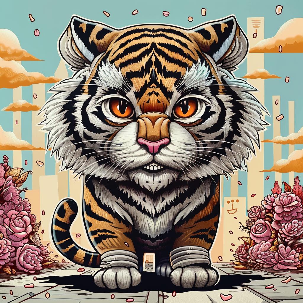 tiger  city  flowers  buildings  illustration  urban  wildlife  nature  vibrant  creature 1032827
